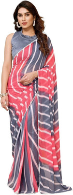 RAJESHWAR FASHION Striped, Printed Daily Wear Georgette Saree(Pink, Grey)