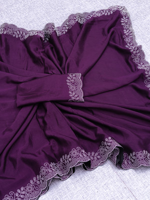 MAA CREATION Solid/Plain Bollywood Silk Blend Saree(Purple)