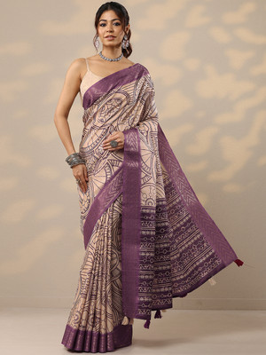 LIBAS Printed Daily Wear Silk Blend Saree(Purple)