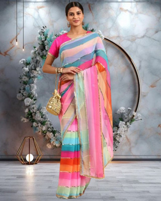 JAYAMENTERPRISE Striped, Printed, Self Design Bollywood Georgette Saree(Multicolor)