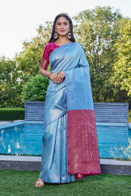MANJULA SAREE Woven Banarasi Cotton Silk Saree(Blue)