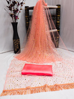 color bucket Polka Print Bollywood Net Saree(Orange)