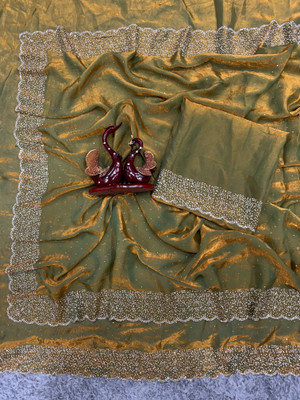 Starly Embellished Handloom Satin, Silk Blend Saree(Mustard)
