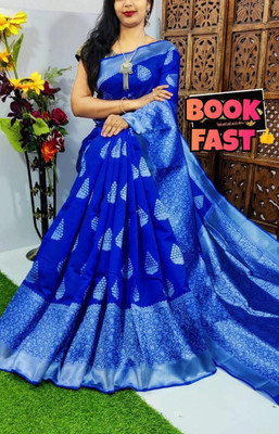 KAKADIYA Woven Kanjivaram Pure Silk Saree(Blue)