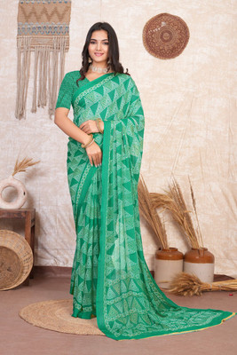 zamuna Geometric Print Daily Wear Georgette Saree(Green)