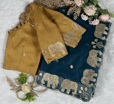 PATTARI Embroidered Bollywood Net Saree(Blue)
