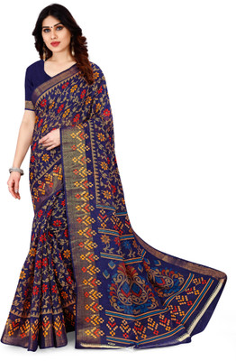 HouseOfCommon Floral Print Bollywood Cotton Linen Saree(Multicolor)