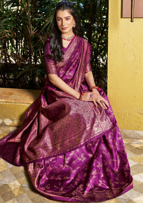 Satrani Woven Banarasi Art Silk Saree(Magenta, Gold)
