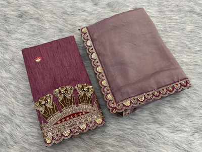 Zenophily Embellished Bollywood Viscose Rayon Saree(Purple)