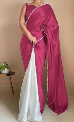 lunexa Solid/Plain Bollywood Silk Blend Saree(Pink)