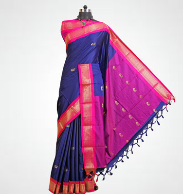 AS CREATION Self Design Kanjivaram Silk Blend Saree(Multicolor)