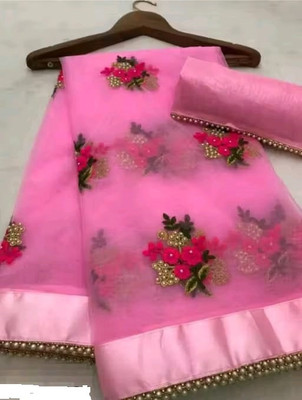DWINIZAA STORE Embroidered Bollywood Net Saree(Pink)