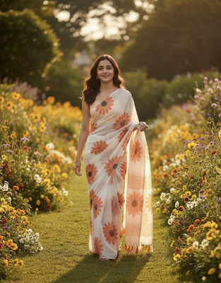 KAKADIYA CREATION Embellished Bollywood Chiffon Saree(White, Orange)