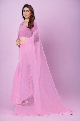 BHAGWATI ART Dyed Bollywood Net Saree(Pink)