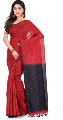 RD CREATION Color Block, Solid/Plain Daily Wear Cotton Silk Saree(Red, Black)