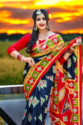 Tareni Printed Sambalpuri Pure Cotton Saree(Blue)