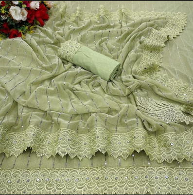 YUVIFLAIR Embellished Bollywood Lycra Blend Saree(Light Green)