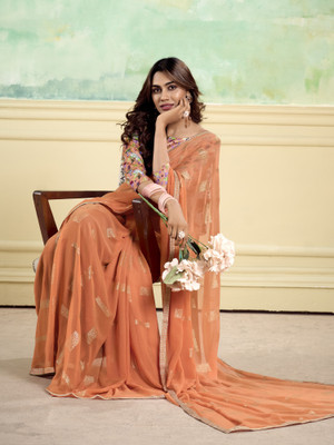 Sareemall Embellished Bollywood Georgette Saree(Orange)