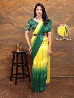 Mionas Striped Bollywood Chiffon Saree(Yellow)