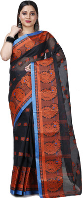 DipDiya Paisley, Woven Tant Pure Cotton Saree(White)