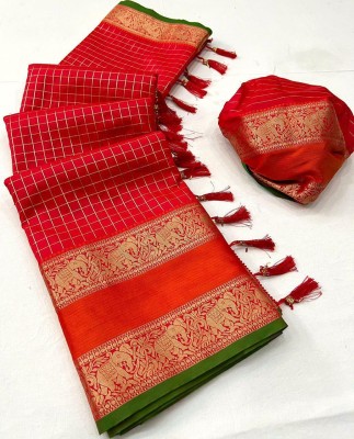 Bansari Textiles Self Design Banarasi Art Silk Saree(Red)