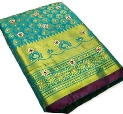 daniyal Self Design Banarasi Jacquard Saree(Gold, Light Green)