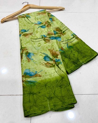 HouseOfCommon Floral Print Daily Wear Chiffon Saree(Green)