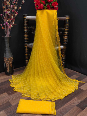 LADYSUTRA Self Design Bollywood Net Saree(Yellow)