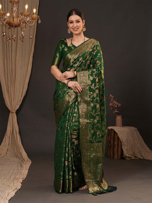 ANOUK Woven Banarasi Silk Blend Saree(Green)
