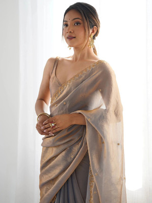ANOUK Embellished Bollywood Tissue Saree(Silver)