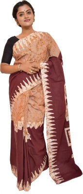 KheyaliBoutique Hand Painted Hand Batik Pure Cotton Saree(Brown, Beige)