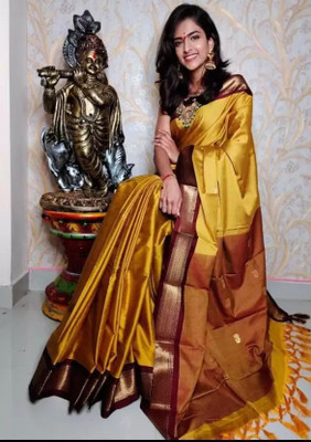 HouseOfCommon Temple Border Bollywood Cotton Silk Saree(Multicolor)