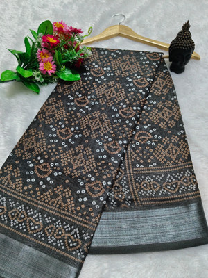HangerStories Woven, Printed Kanjivaram Pure Cotton, Cotton Linen Saree(Black)