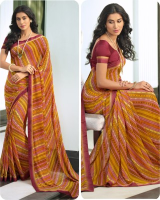 VIRHAN Printed Daily Wear Georgette, Chiffon Saree(Pink, Yellow)