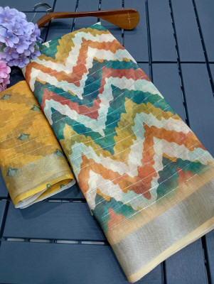 MAANVIT Self Design Bollywood Linen, Cotton Linen Saree(Multicolor)