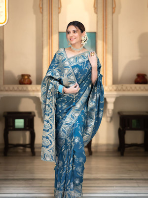 AMRUTKALA SAREES Woven Kanjivaram Silk Blend Saree(Light Blue)
