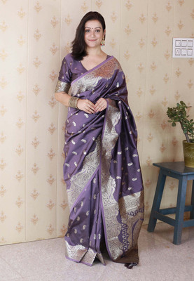 FASHION STROM Woven Bollywood Silk Blend Saree(Purple)