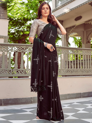 A To Z Cart Printed Banarasi Pure Silk Saree(Black)