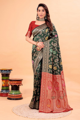 TODAY DEAL Woven Banarasi Pure Silk Saree(Green)