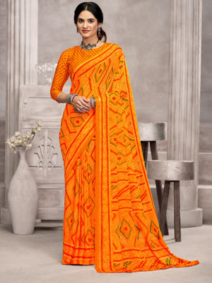 Divastri Floral Print, Geometric Print, Digital Print, Printed Bollywood Chiffon Saree(Yellow)