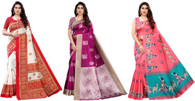 YASHIKA Woven Daily Wear Art Silk Saree(Pack of 3, Red, Purple, Pink)