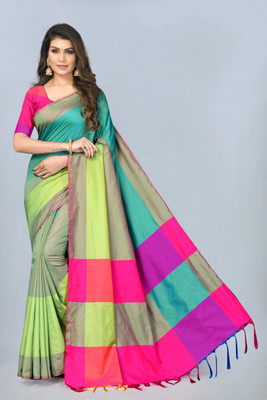 Divastri Color Block Arani Pattu Art Silk Saree(Multicolor)