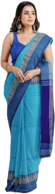BRYNBRIT Woven Handloom Cotton Silk Saree(Light Blue)