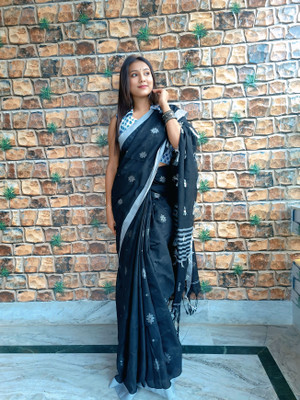 PRANATI ENTERPRISE Self Design Handloom Cotton Silk Saree(Black)