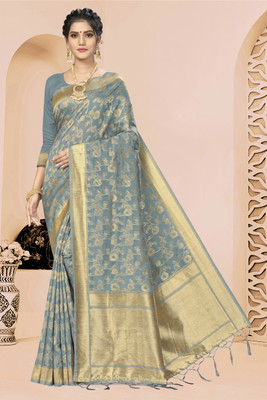 Divastri Woven Banarasi Silk Blend Saree(Grey)