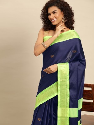 yourwish Woven, Embellished, Checkered Bollywood Cotton Silk, Jacquard Saree(Dark Blue, Light Green)