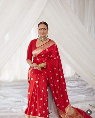 ROOP LAVANYA Woven Kanjivaram Art Silk, Cotton Silk Saree(Red)