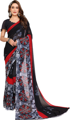 Moda Rapido Printed, Self Design, Geometric Print Daily Wear Georgette Saree(Black)