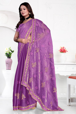LADY MOR Embroidered Bollywood Jimmy choo Saree(Purple)