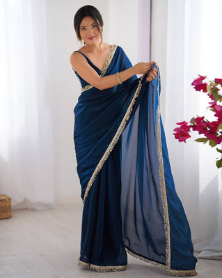 Kedar Fab Solid/Plain Bollywood Pure Silk Saree(Dark Blue)